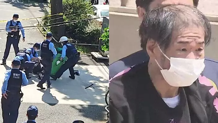 東京大田區,一名六旬翁刺傷學生後被當地逮捕,他坦承罪行,動機未明。Twitter圖片
