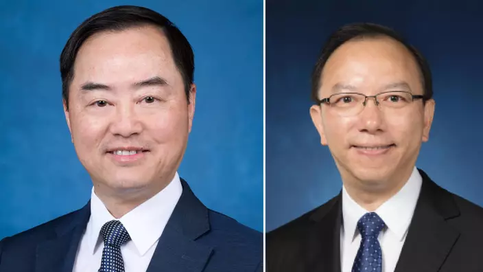 特區政府今日（12日）宣布委任黃志光（左）為政府資訊科技總監，接替已展開退休前休假的林偉喬（右）。