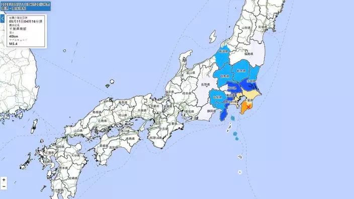 日本千葉上周四發生5.2級清晨時份發生地震。日本氣象廳