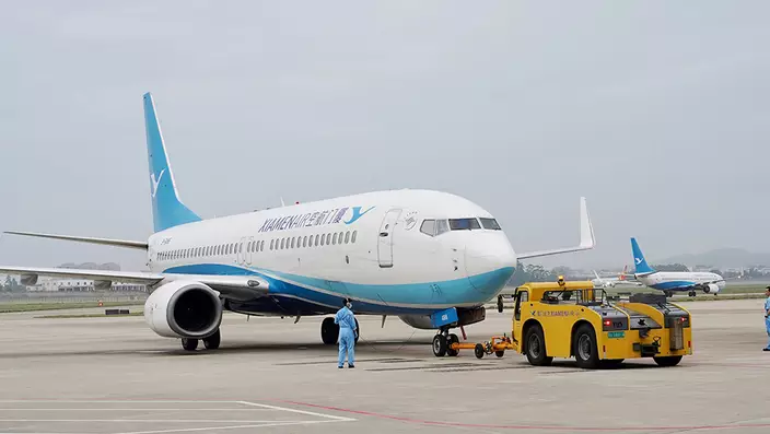 5月22日，廈門航空MF883號航班從福州長樂國際機場起飛前往台北松山機場。中新社