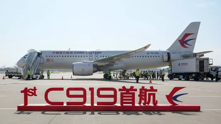 國產C919客機首個商業航班東航MU9191 早上首航。新華社