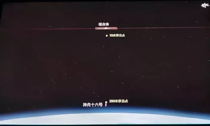 神舟十六號和太空站進行對接示意圖。