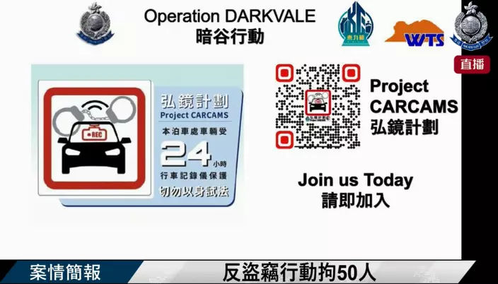 警方呼籲車主參加「弘鏡計劃」（Project Carcams）。香港警方FB直播截圖
