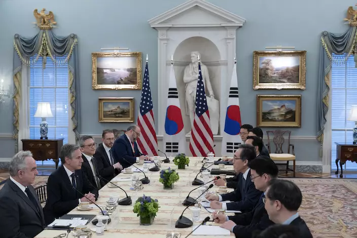 美韓兩國外長舉行會議。 AP圖片