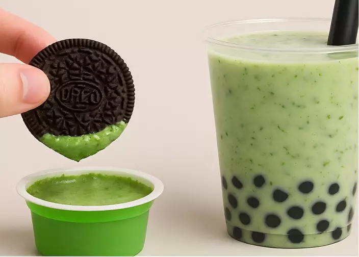 餅乾、珍奶，萬物皆可加入芫荽醬。AI 生成示意圖