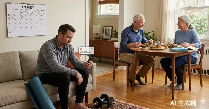 新年健康計畫易敗，專家認為關鍵在建立可持續的生活習慣。AI生成示意圖