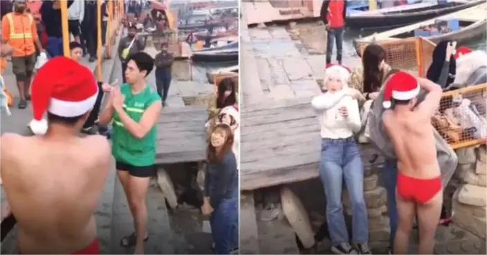 日本YouTuber團隊於聖誕節在恆河岸邊行為失當，團員小便引發印度居民圍堵風波。影片截圖