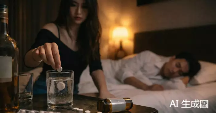 南韓20多歲女子在首爾時鐘酒店以安眠藥混酒毒殺兩男，警方從其手機發現曾諮詢ChatGPT致死劑量及脫罪方法。AI生成示意圖，非當事人