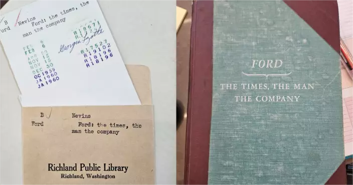 美國男子清理長者遺物，發現家中藏有一本逾期64年未還的圖書館傳記，歸還後獲豁免罰款。圖片來源：Richland Public Library