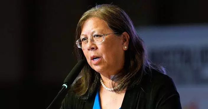 余淑婷於2026年4月14日周二在加州沙加緬度舉行的拉丁裔及移民社區州長候選人論壇上發言。(美聯社圖片/Godofredo A. Vásquez) AP圖片