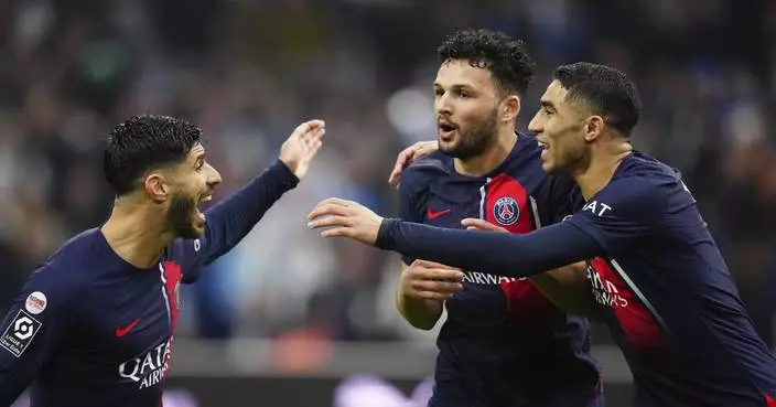 Ten-man PSG wins 2-0 at Marseille to keep 12-point lead in French league, Brest moves back into 2nd