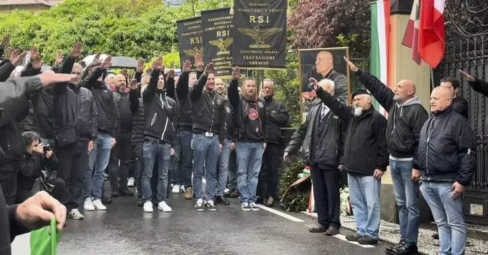 Dozens in Italy give a fascist salute on the anniversary of Mussolini&#8217;s execution