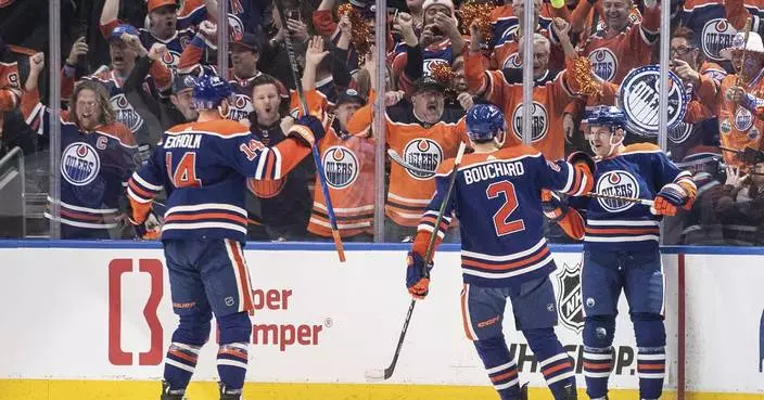 Hyman gets 1st playoff hat trick, McDavid has 5 assists as Oilers beat Kings 7-4 in Game 1