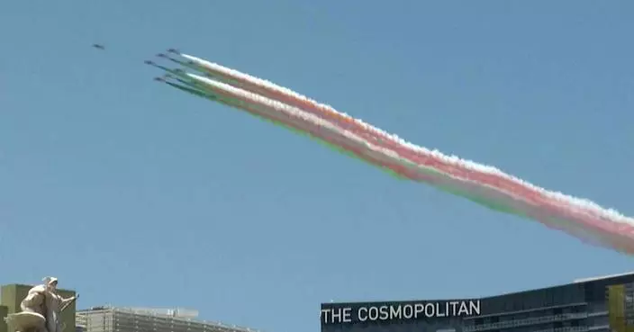 Italian Air Force precision team flies over Vegas Strip, headed to July 4 in Los Angeles area