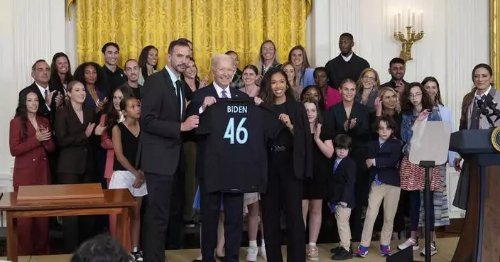 As he welcomes Gotham FC, Biden says &#8216;a woman can do anything a man can do,&#8217; including be president