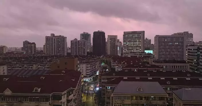 Typhoon floods roads with water and broken tree branches in Shanghai