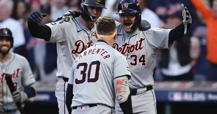 Carpenter becomes October star as 9th inning homer off Clase sends Tigers to 3-0 win over Guardians