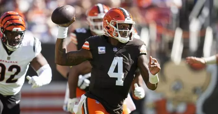 Browns QB Deshaun Watson is carted off the field with a right Achilles tendon injury