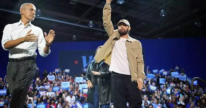 Rapper Eminem and Obama rally voters for Kamala Harris in Detroit