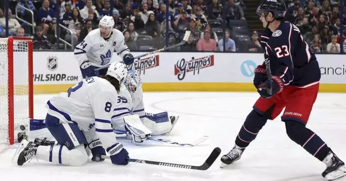 Olivier scores 2 as Blue Jackets beat Maple Leafs 6-2