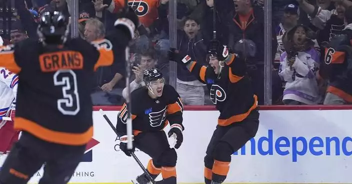 Travis Konecny scores twice in Philadelphia's 3-1 win over the Rangers