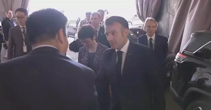 French President Emmanuel Macron arrives at venue for meeting with Xi