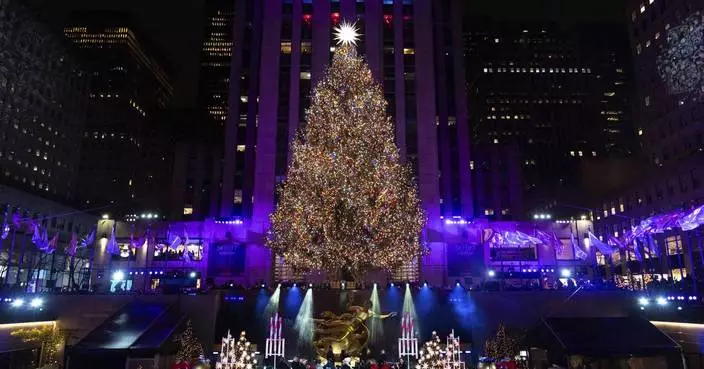 The Rockefeller Center Christmas tree lights up in New York City