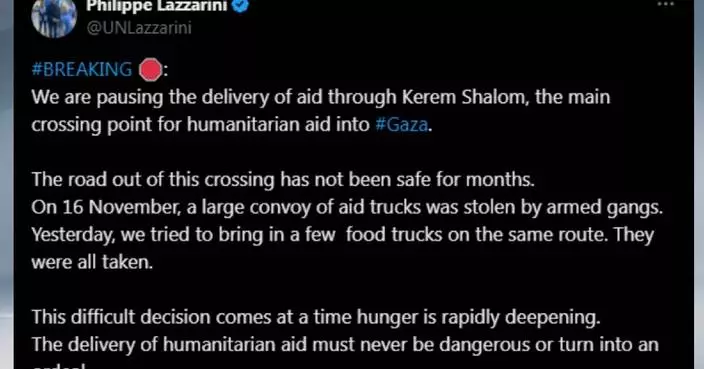 UNRWA halts aid delivery through main Gaza crossing amid safety concerns