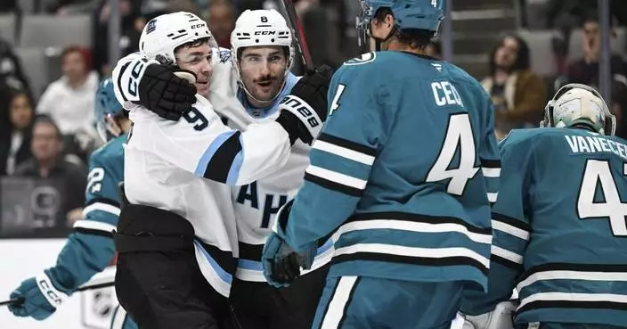 Keller scores power-play goal in the final minute to lift Utah past the Sharks, 4-3