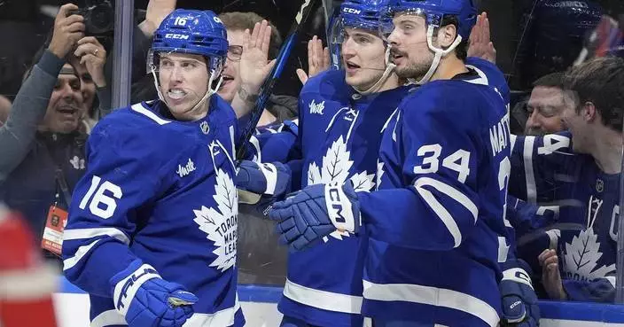 Knies has 3 goals and 2 assists, Marner adds goal and 4 assists as Maple Leafs beat Bruins 6-4