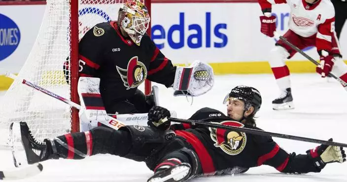 Ullmark stops 48 shots, Cozens scores winner as Senators edge Red Wings 2-1