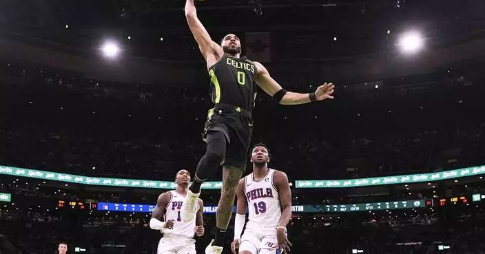 Tatum scores 35 to carry load for short-handed Celtics in 123-105 win over 76ers