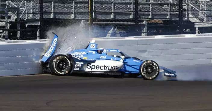 Indy 500 driver Marcus Armstrong taken away on stretcher after heavy crash in qualifying practice