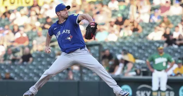 Max Scherzer wins for first time in nearly a year as Blue Jays hold on to beat the A&#8217;s 7-6