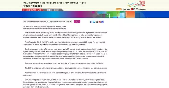 CHP Reports Four New Legionnaires&#8217; Disease Cases, Urges Public to Maintain Water Systems and Follow Safety Precautions