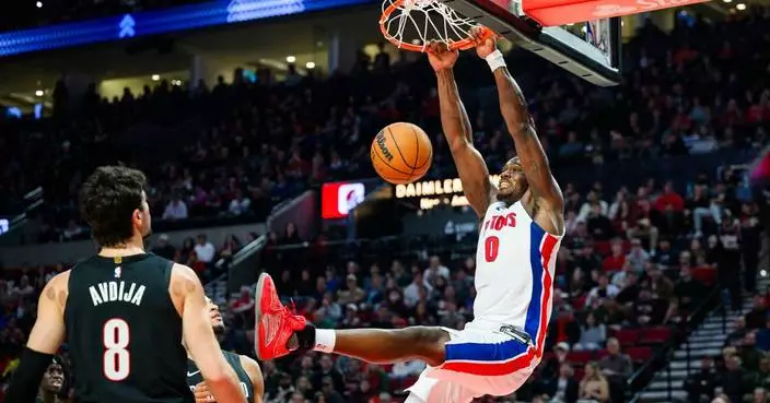 Duren scores 26 and Pistons beat Trail Blzers 110-102 after blowing 21-point lead