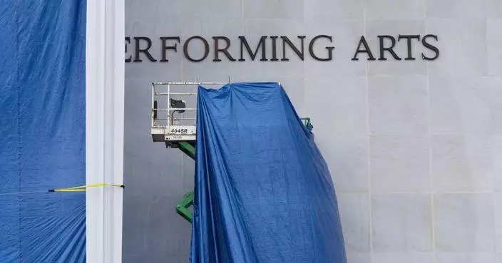 Photos of Trump's name being added to the Kennedy Center