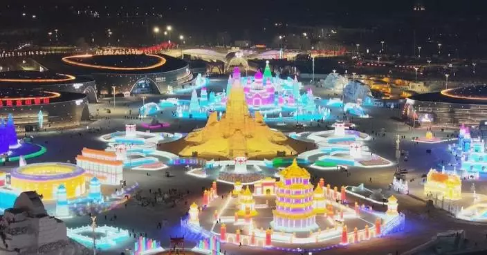 Stunning ice sculptures shine at world's largest ice and snow theme park in northeast China