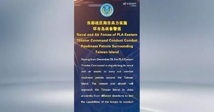 PLA Eastern Theater Command conducts combat readiness patrols around Taiwan Island