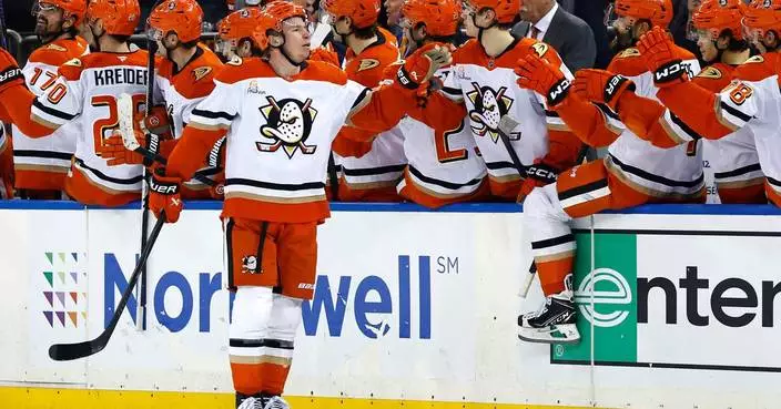 Gauthier scores twice as the Ducks beat the Rangers 4-1 to snap their two-game losing streak