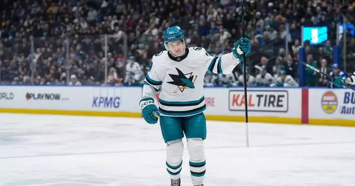Celebrini's 4 points lead Sharks to 5-2 win over Canucks