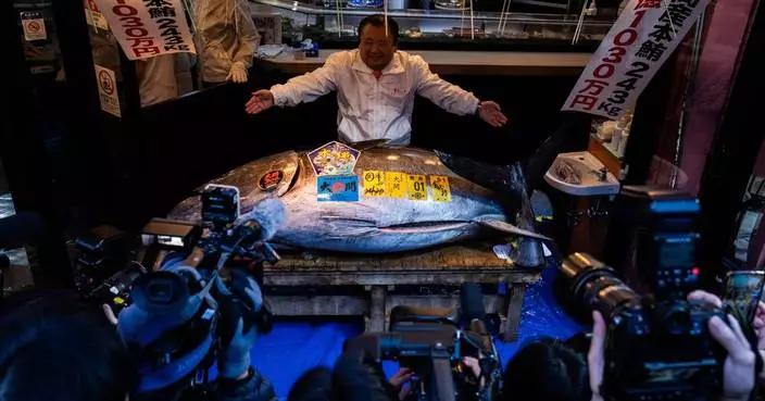 Photos show record-breaking $3.2M bluefin tuna sold at Tokyo's first fish auction of 2026