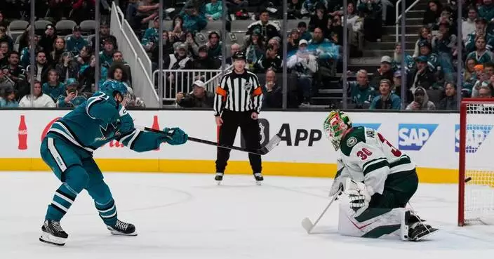 Celebrini celebrates Team Canada selection by leading Sharks past Wild 4-3 in shootout