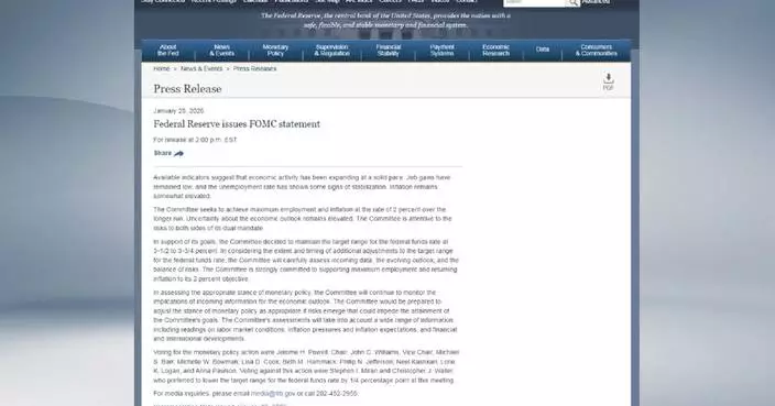 US Fed keeps interest rate unchanged at 3.5-3.75 pct