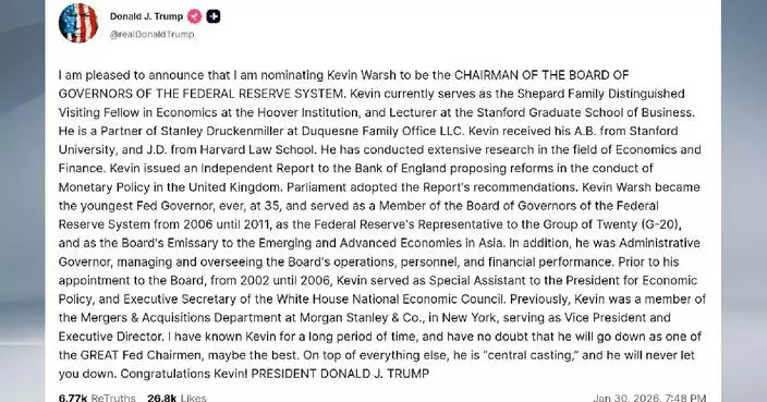 Trump nominates Kevin Warsh as next Fed chair