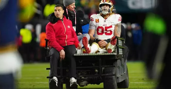 49ers' George Kittle carted off right Achilles tendon injury in playoff game against Eagles