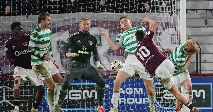 Celtic concedes late in 2-2 draw with surprise Scottish leader Hearts