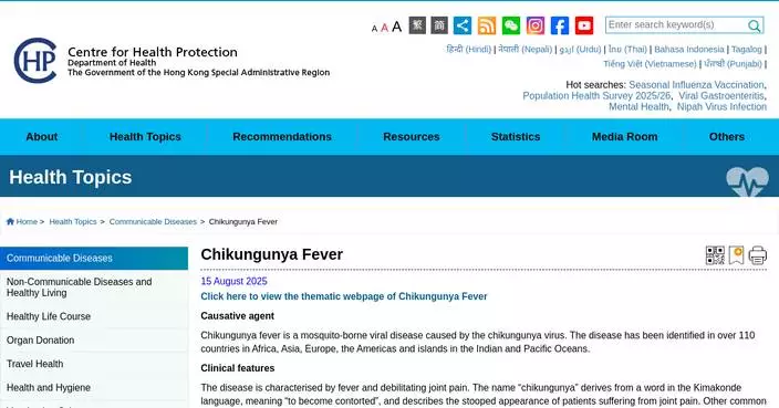 No New Chikungunya Fever Cases Reported in Hong Kong, Ongoing Mosquito Control Efforts Continue