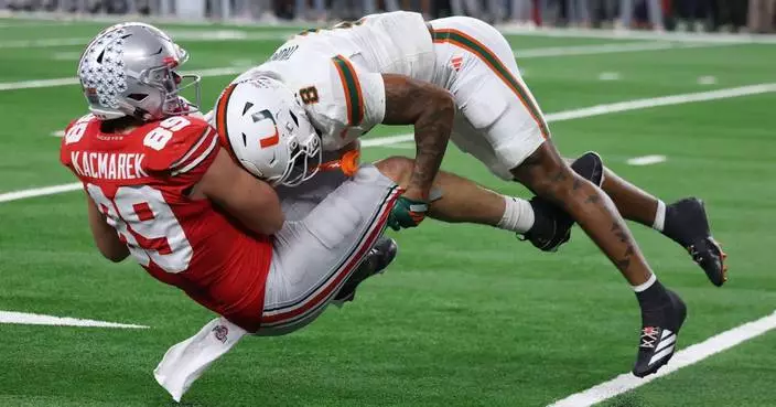 Miami beats defending national champ Ohio State 24-14 in the CFP quarterfinal at Cotton Bowl
