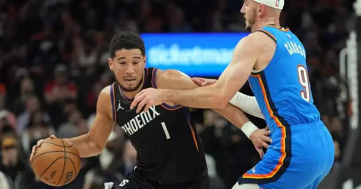 Devin Booker hits a 3-pointer with 0.7 seconds left to lift Suns over NBA-best Thunder 108-105
